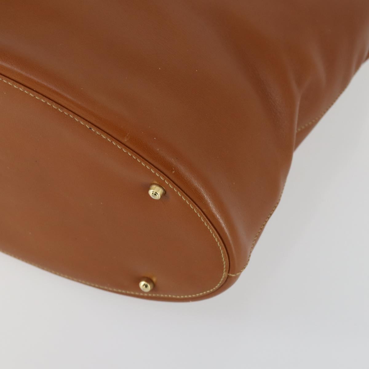 GUCCI Shoulder Bag Leather Brown Gold Auth 158501