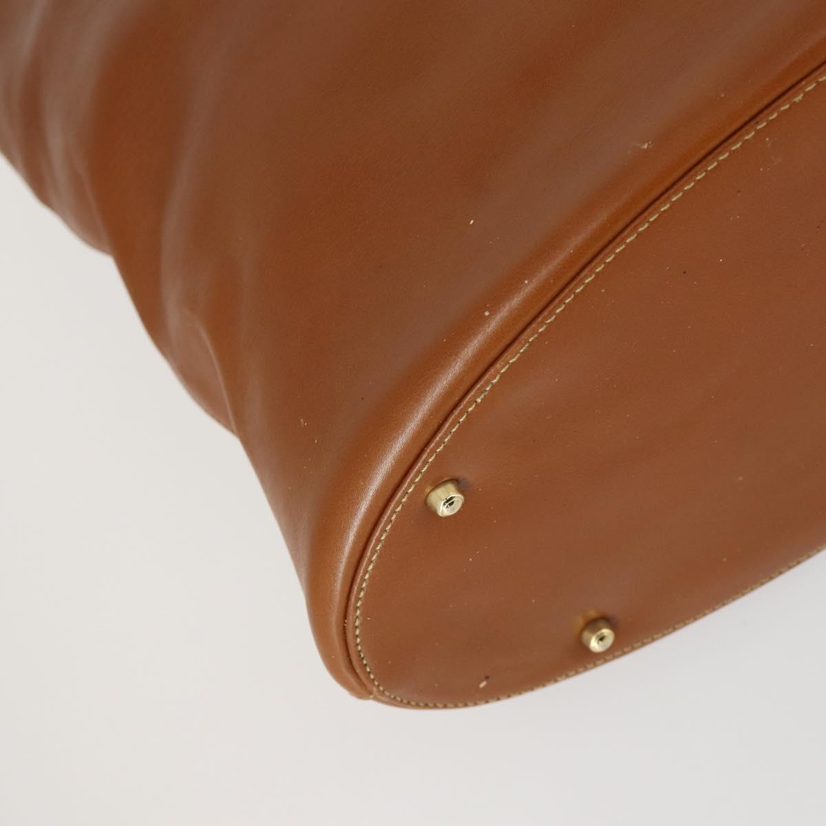 GUCCI Shoulder Bag Leather Brown Gold Auth 158501