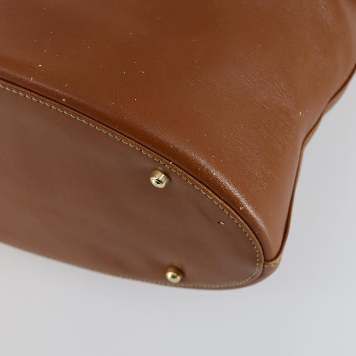 GUCCI Shoulder Bag Leather Brown Gold Auth 158501