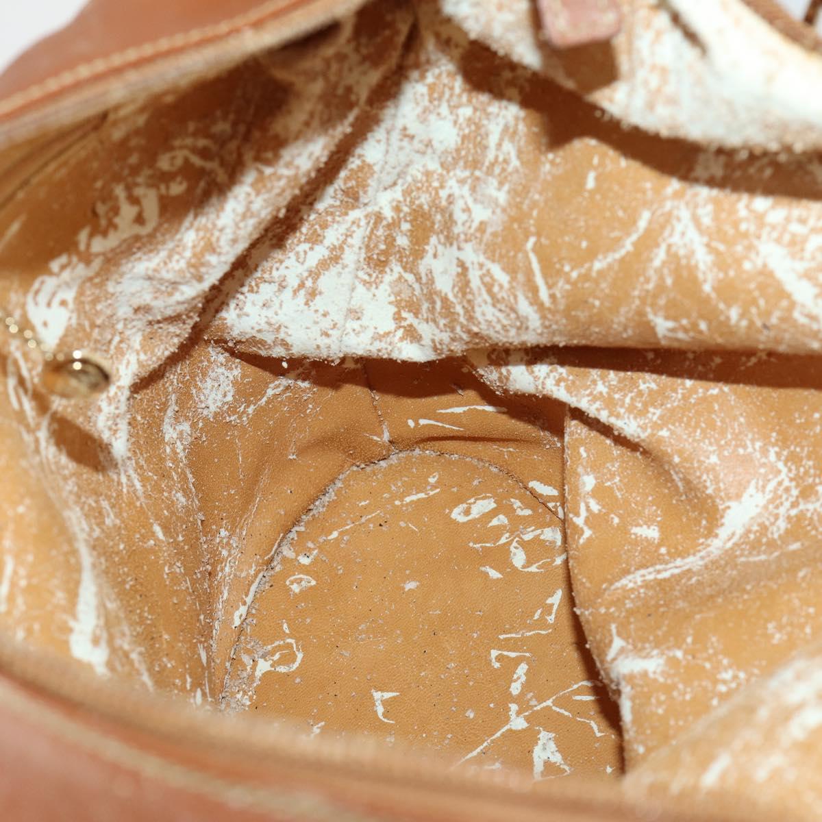 GUCCI Shoulder Bag Leather Brown Gold Auth 158501