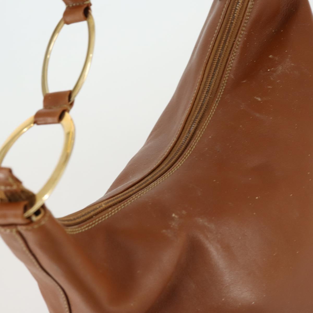 GUCCI Shoulder Bag Leather Brown Gold Auth 158501