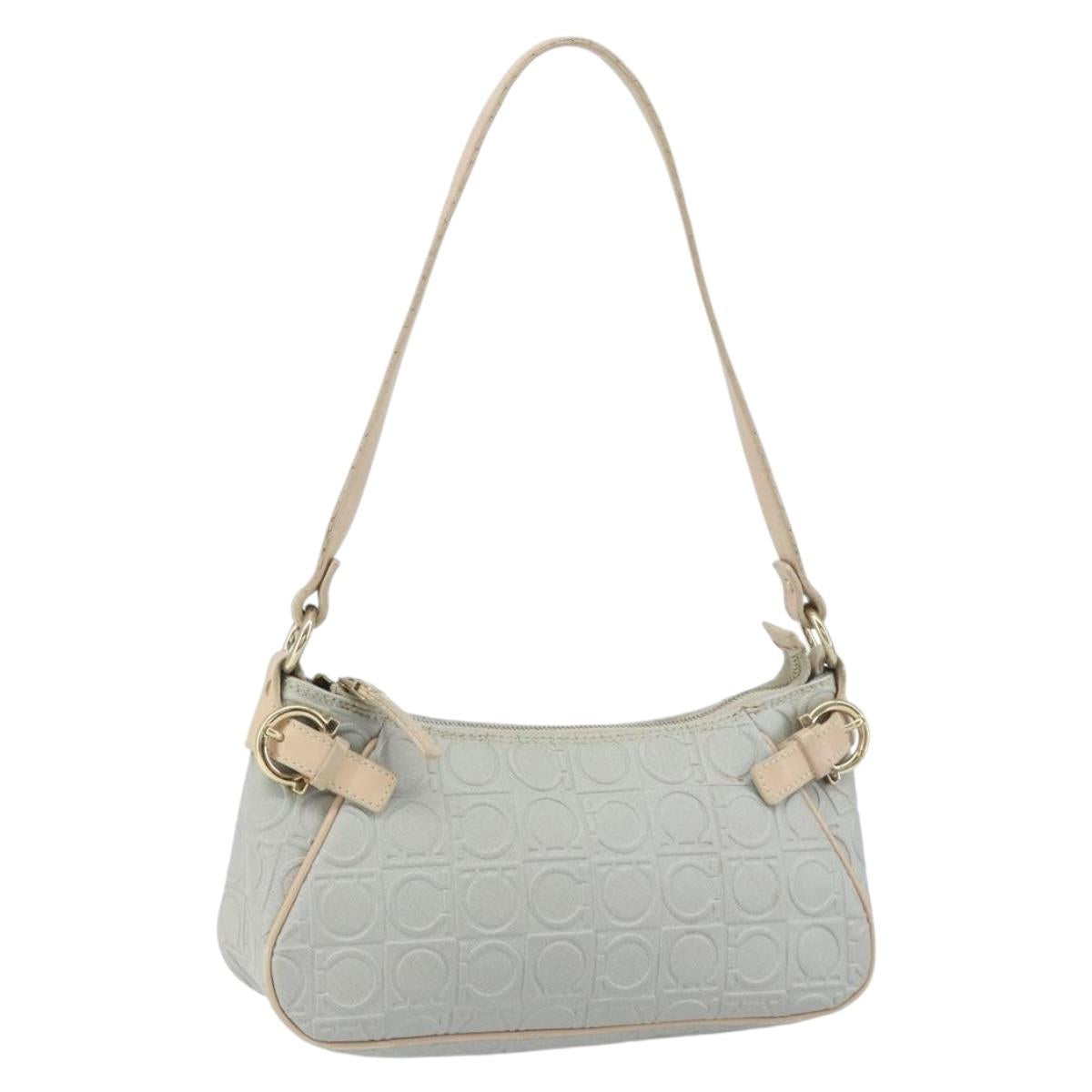 Salvatore Ferragamo Shoulder Bag Leather PVC Light Blue Gold Auth 158503