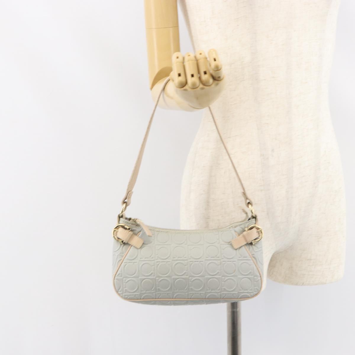 Salvatore Ferragamo Shoulder Bag Leather PVC Light Blue Gold Auth 158503
