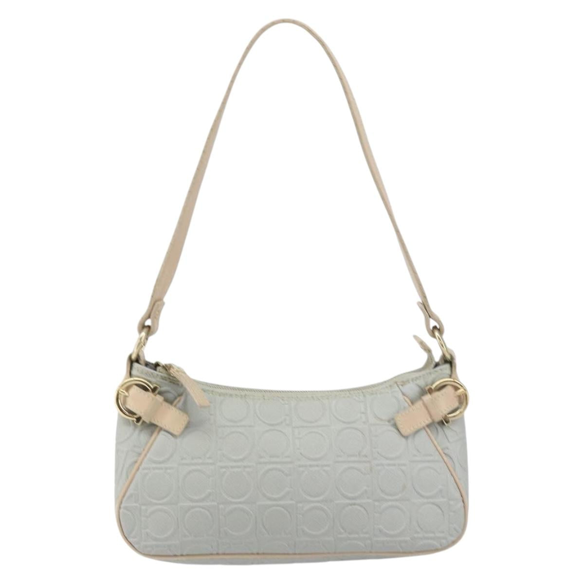 Salvatore Ferragamo Shoulder Bag Leather PVC Light Blue Gold Auth 158503