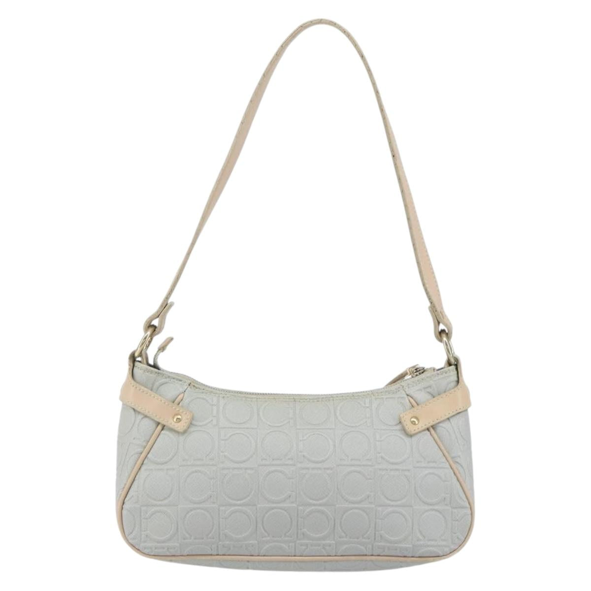 Salvatore Ferragamo Shoulder Bag Leather PVC Light Blue Gold Auth 158503