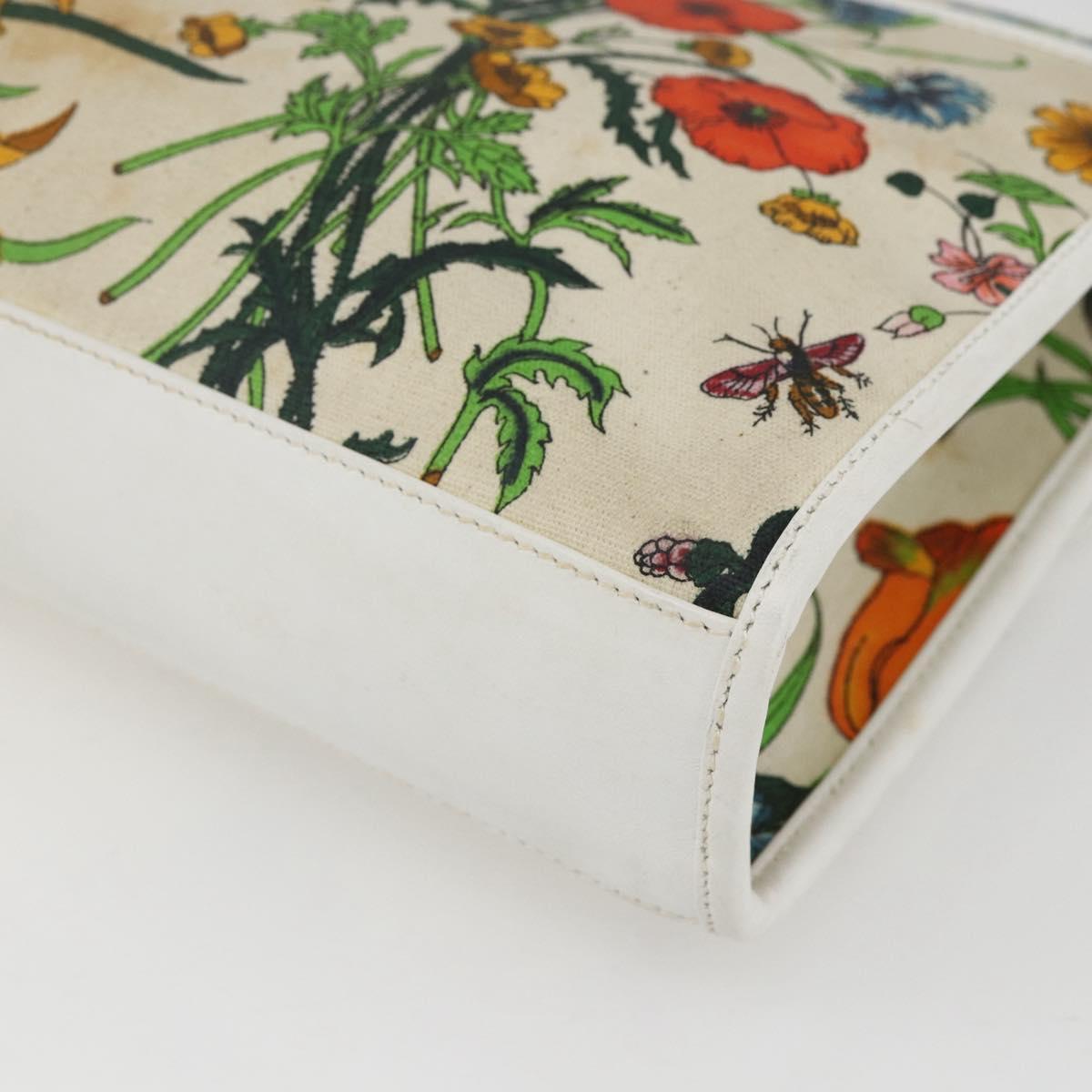 GUCCI Flora Shoulder Bag Canvas Beige Gold Auth 158509