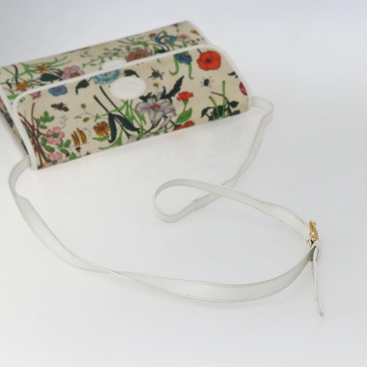 GUCCI Flora Shoulder Bag Canvas Beige Gold Auth 158509