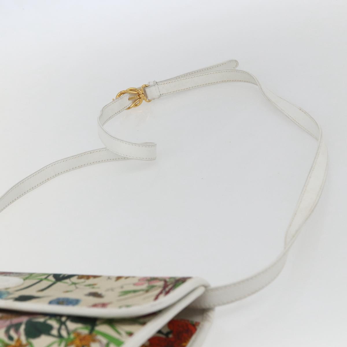 GUCCI Flora Shoulder Bag Canvas Beige Gold Auth 158509