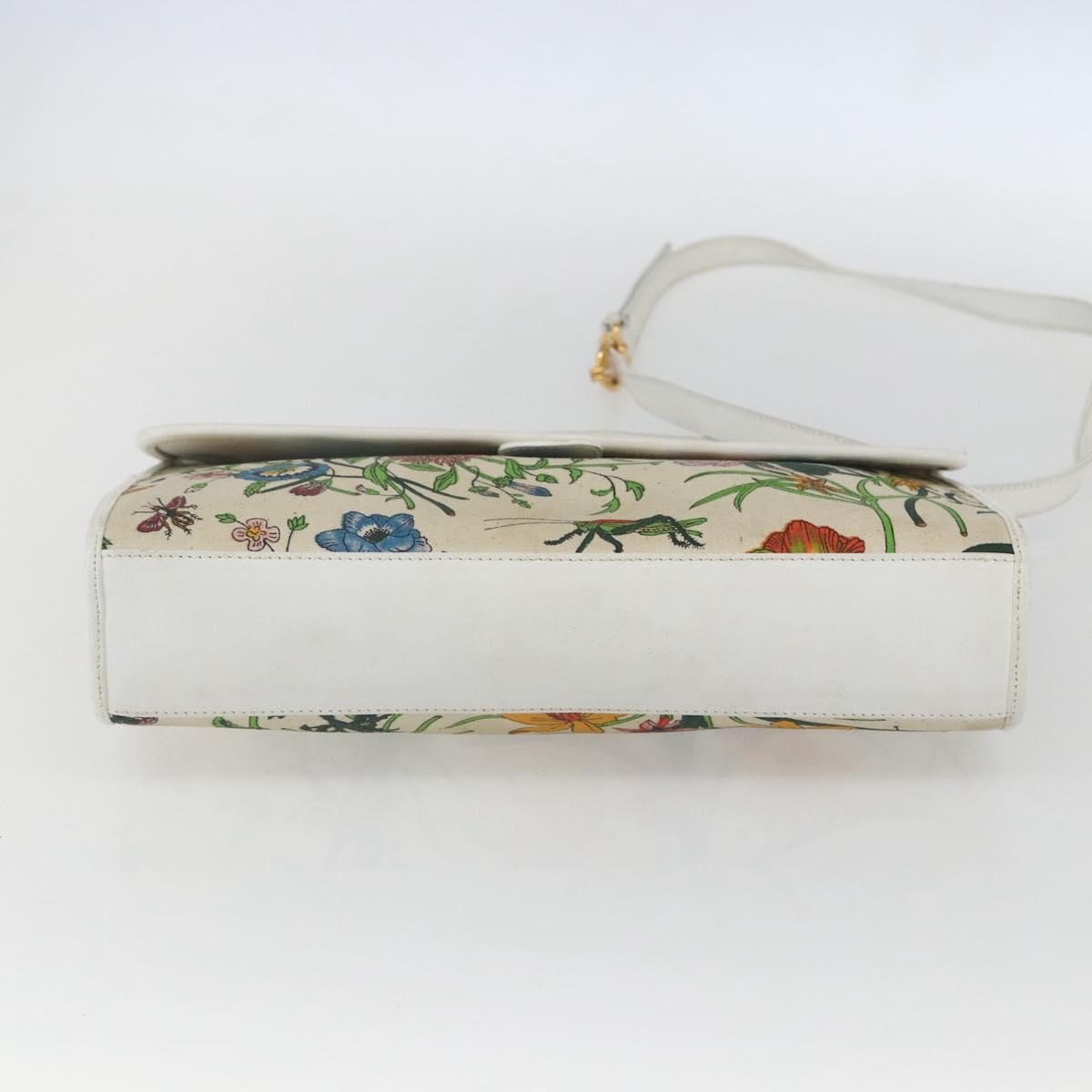 GUCCI Flora Shoulder Bag Canvas Beige Gold Auth 158509