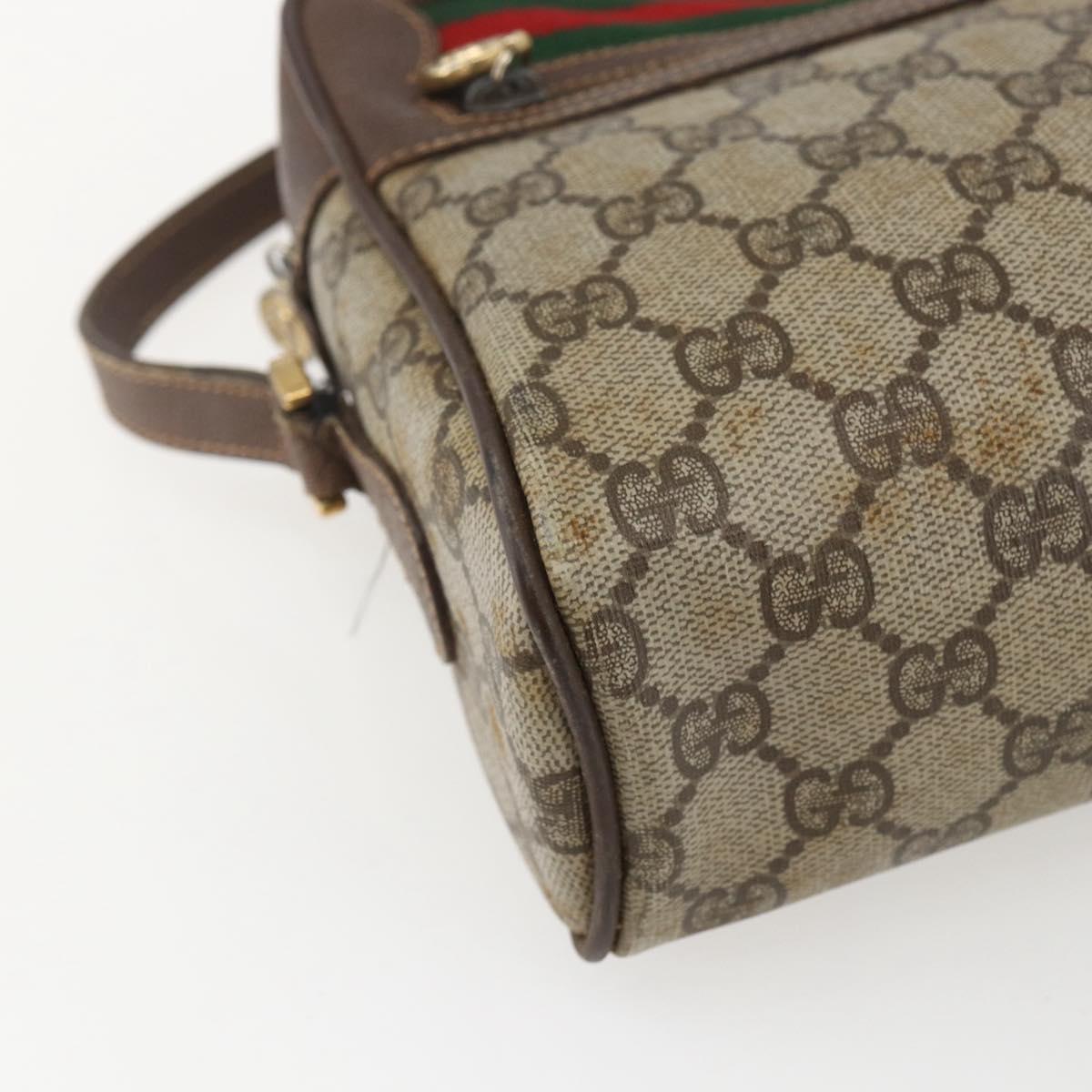 GUCCI GG Supreme Web Sherry Line Shoulder Bag PVC Beige Gold Auth 158511