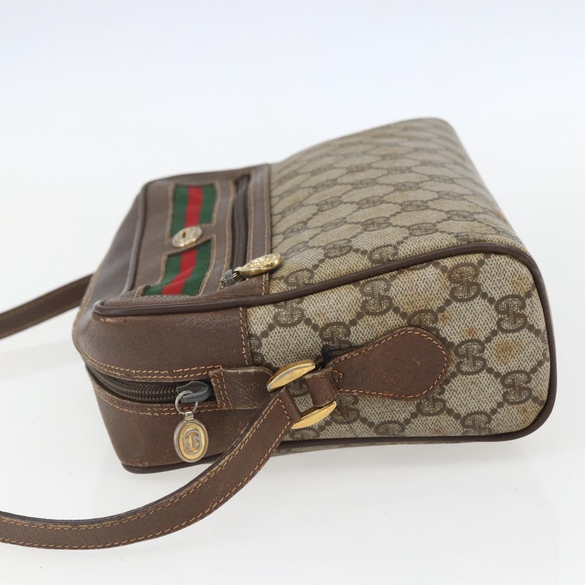 GUCCI GG Supreme Web Sherry Line Shoulder Bag PVC Beige Gold Auth 158511