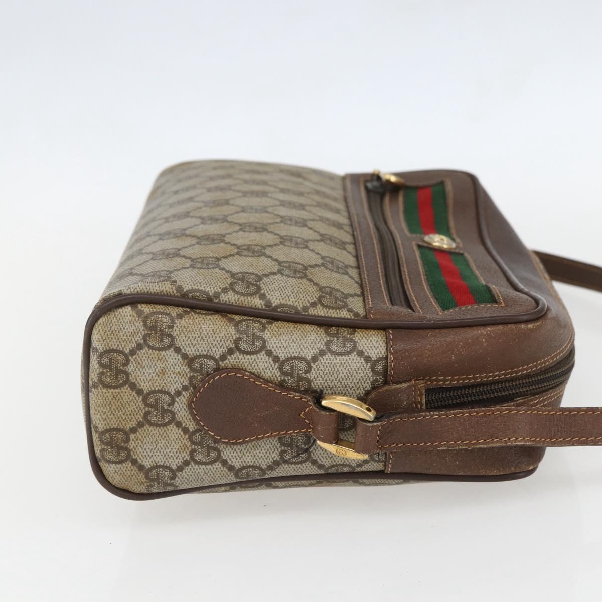 GUCCI GG Supreme Web Sherry Line Shoulder Bag PVC Beige Gold Auth 158511