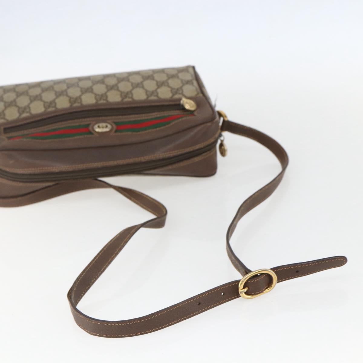 GUCCI GG Supreme Web Sherry Line Shoulder Bag PVC Beige Gold Auth 158511