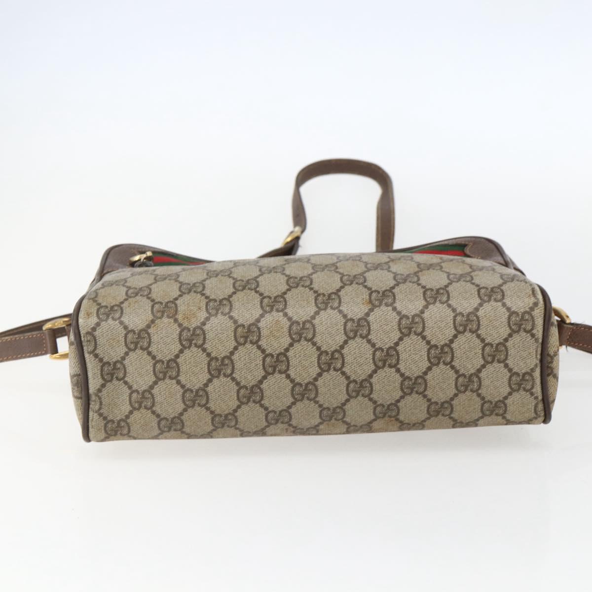 GUCCI GG Supreme Web Sherry Line Shoulder Bag PVC Beige Gold Auth 158511
