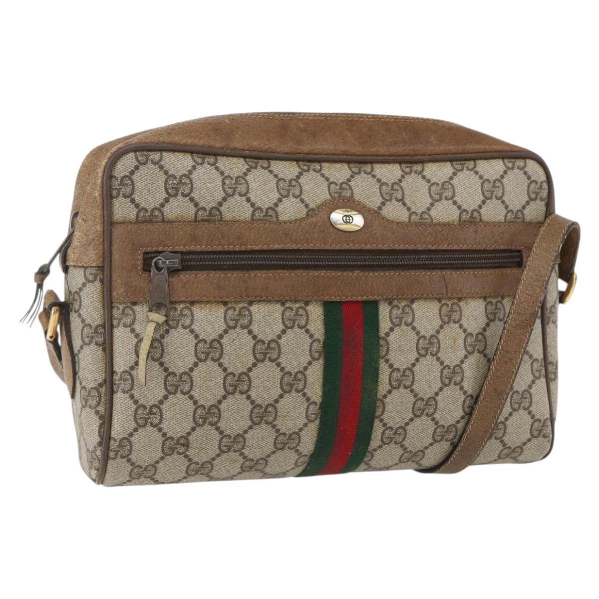 GUCCI GG Supreme Web Sherry Line Bag PVC Beige Gold 68 02 005 Auth 158512