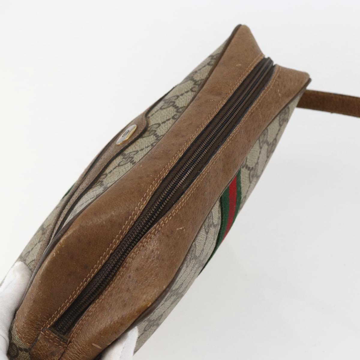 GUCCI GG Supreme Web Sherry Line Bag PVC Beige Gold 68 02 005 Auth 158512