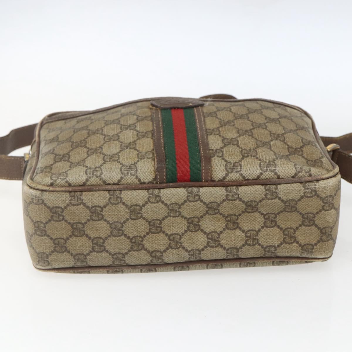 GUCCI GG Supreme Web Sherry Line Shoulder Bag PVC Beige Gold Auth 158516
