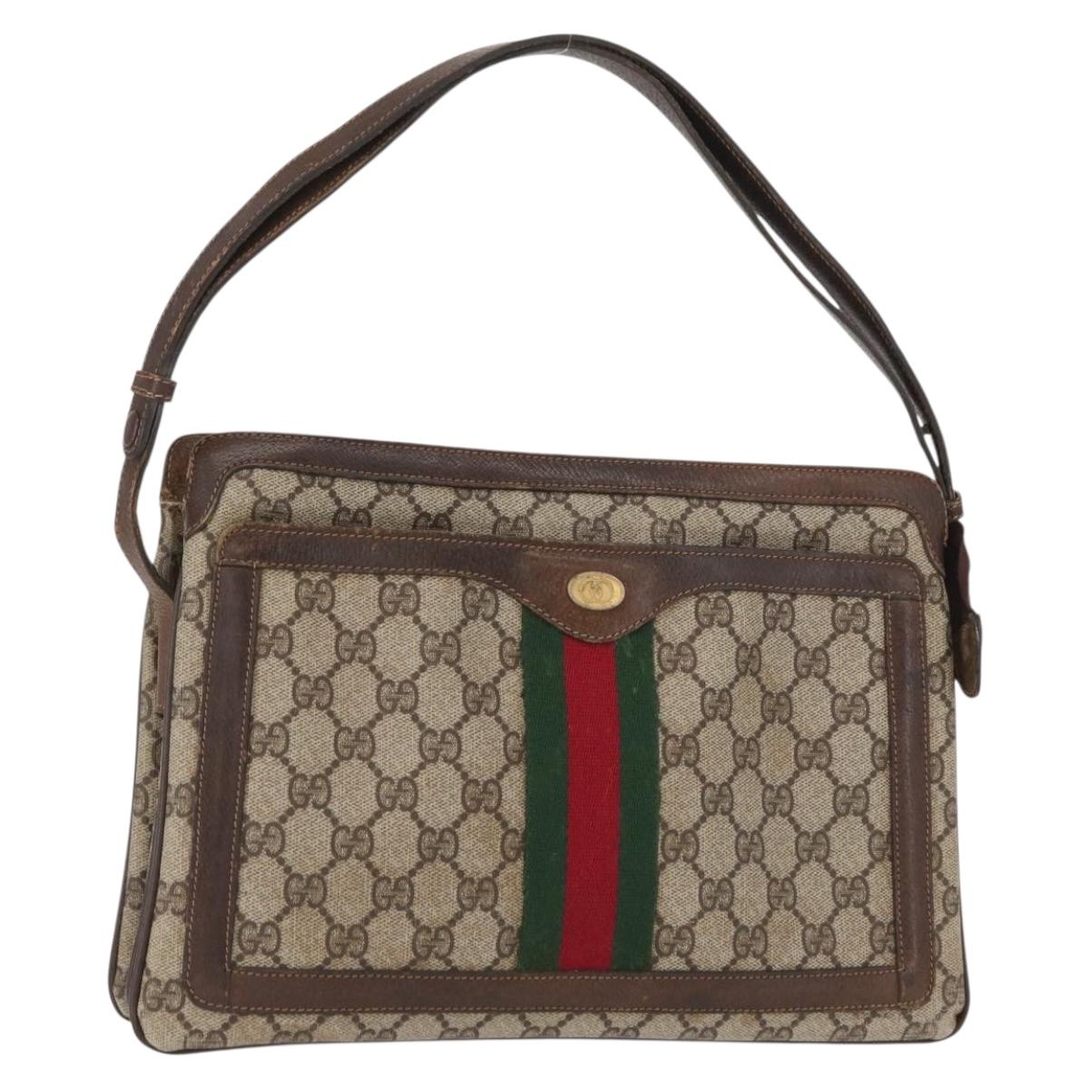 GUCCI GG Supreme Web Sherry Line Bag PVC Beige Gold 41 001 4085 Auth 158517