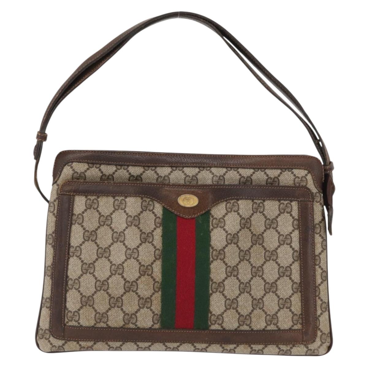 GUCCI GG Supreme Web Sherry Line Bag PVC Beige Gold 41 001 4085 Auth 158517