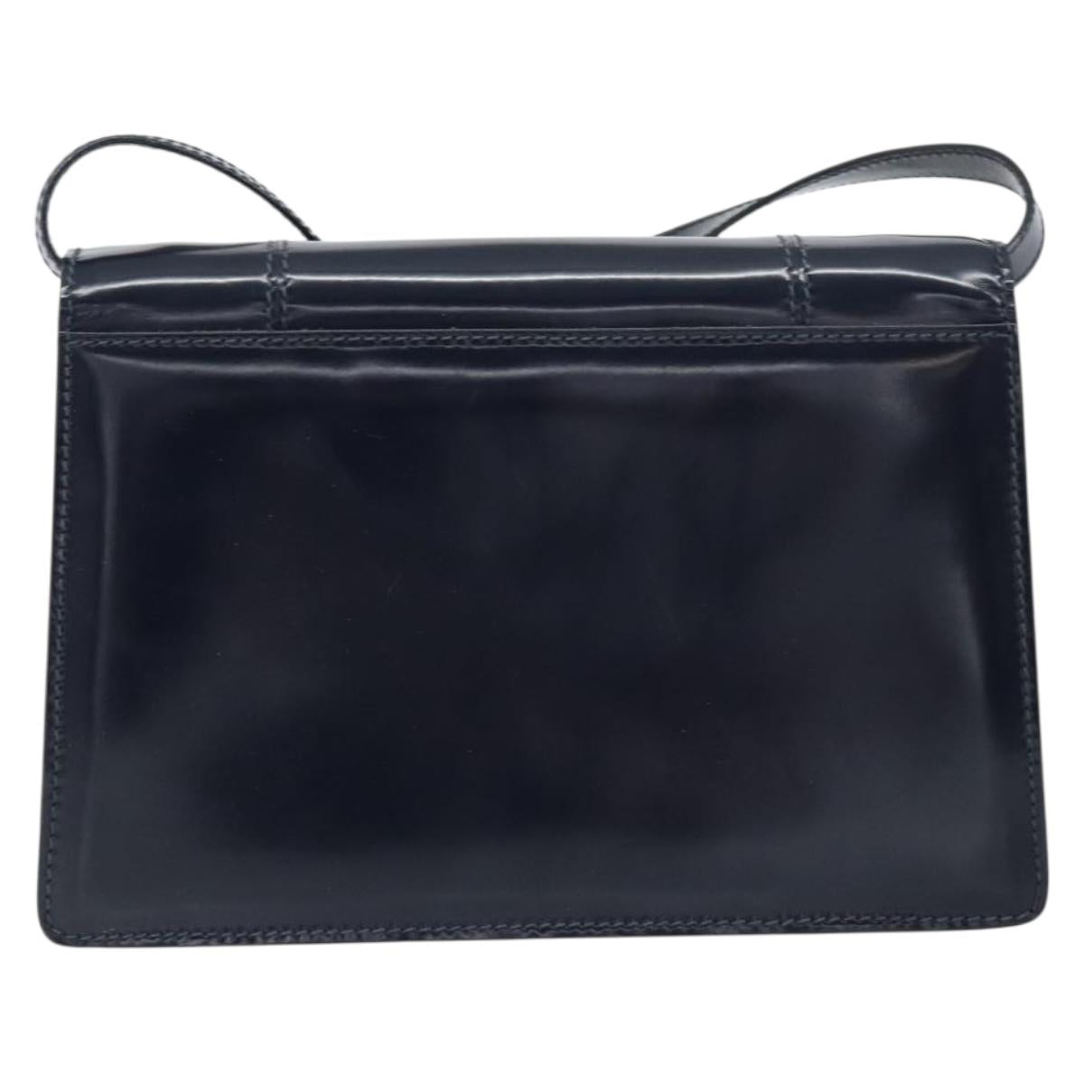 GUCCI Bamboo Shoulder Bag Patent leather Navy Gold Auth 158518