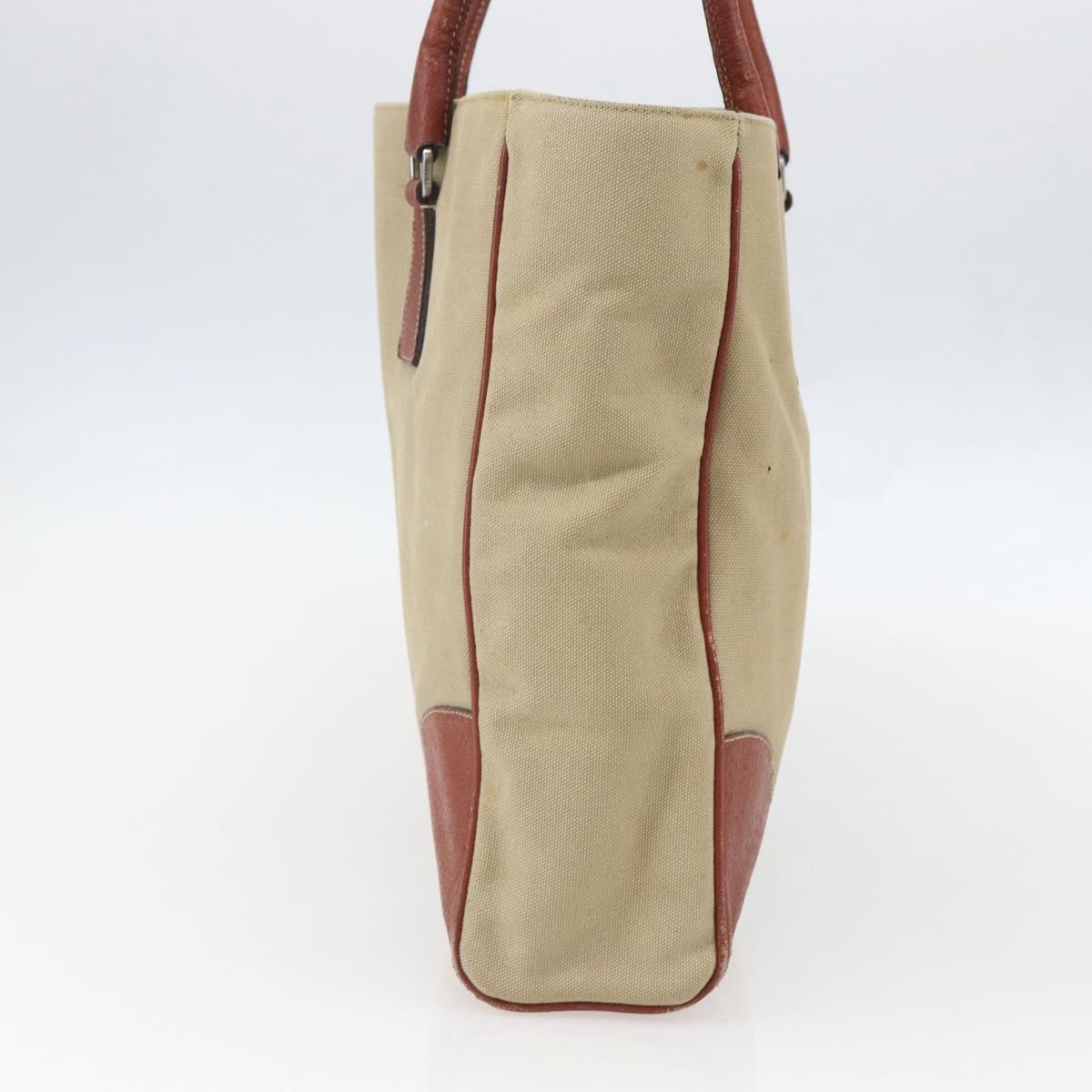 PRADA Tote Bag Canvas Beige Silver Auth 158525