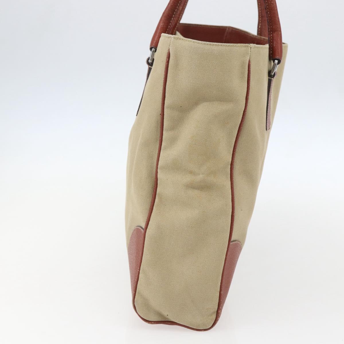PRADA Tote Bag Canvas Beige Silver Auth 158525