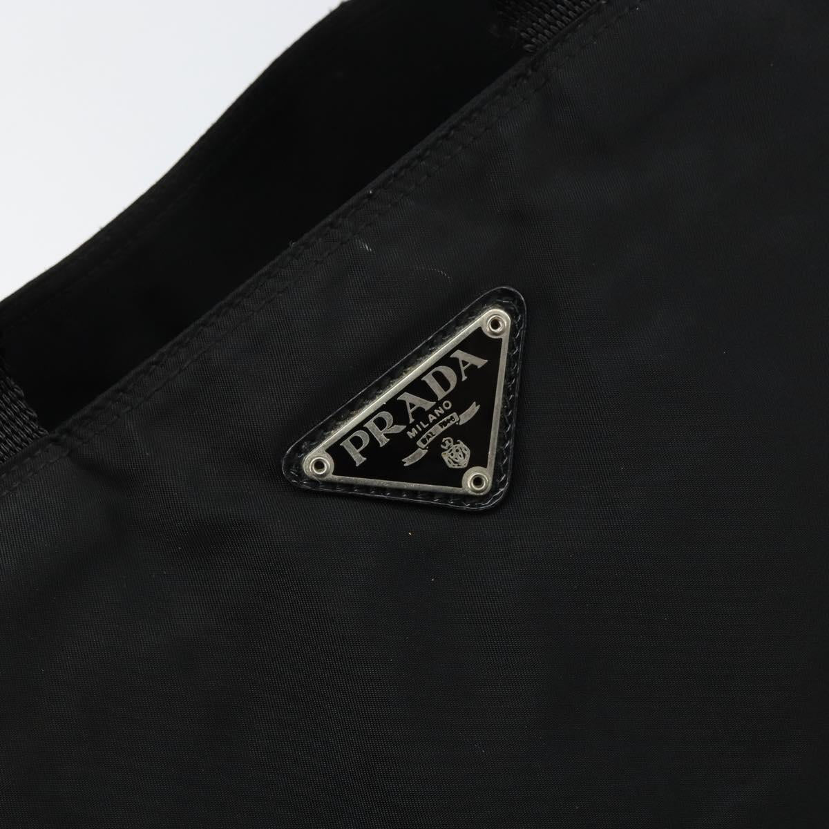 PRADA Tote Bag Nylon Black Silver Auth 158528