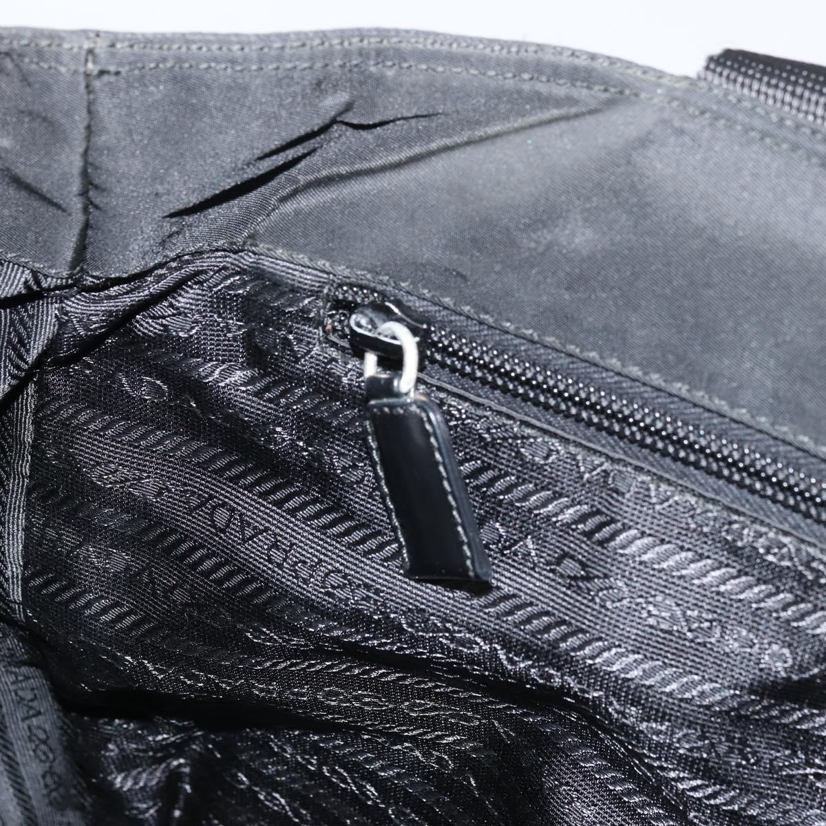 PRADA Tote Bag Nylon Black Silver Auth 158528