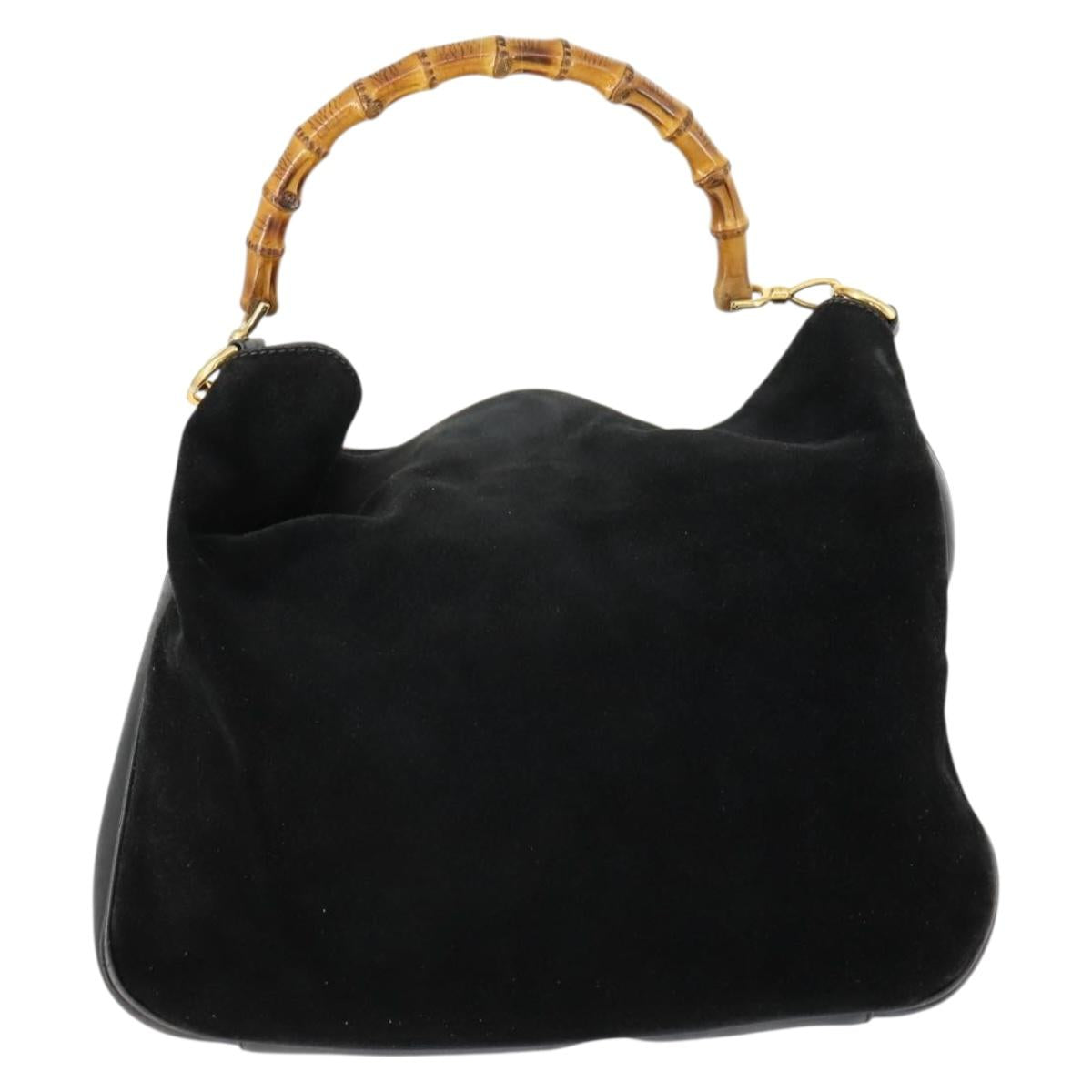 GUCCI Bamboo Hand Bag Suede 2way Black Gold 001 2404 1638 Auth 158529