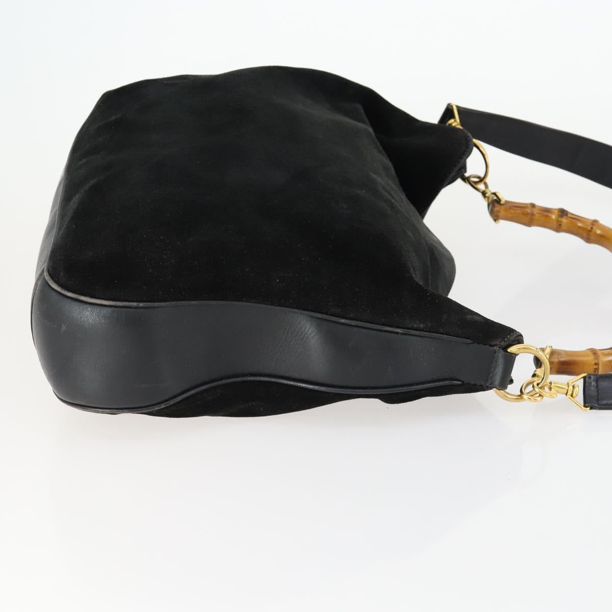 GUCCI Bamboo Hand Bag Suede 2way Black Gold 001 2404 1638 Auth 158529