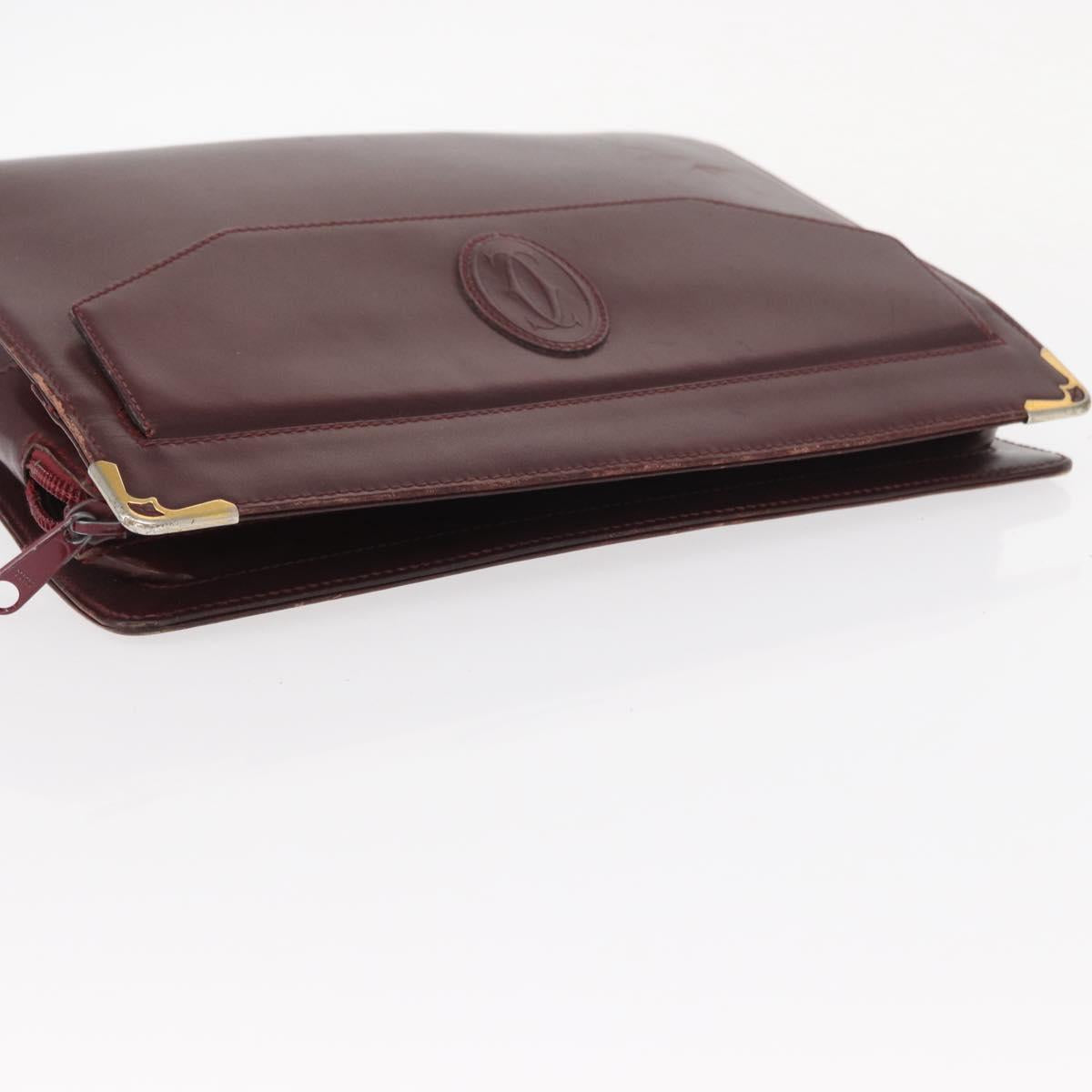 CARTIER Clutch Bag Leather 2 Set Black Bordeaux Auth 158537