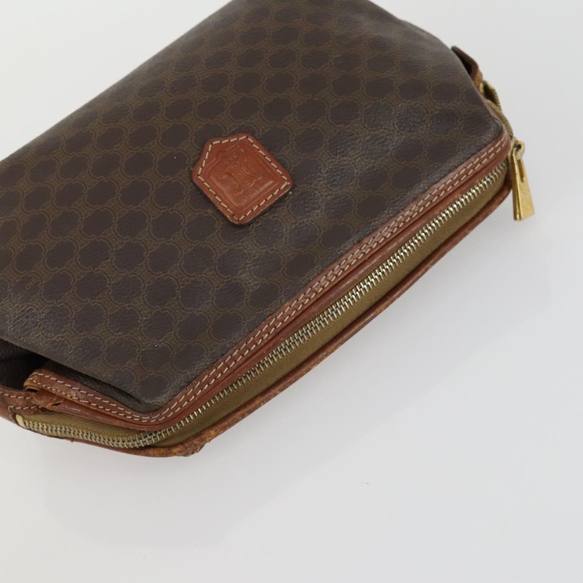 CELINE Macadam Canvas Clutch Bag PVC Leather 2 Set Brown Auth 158538