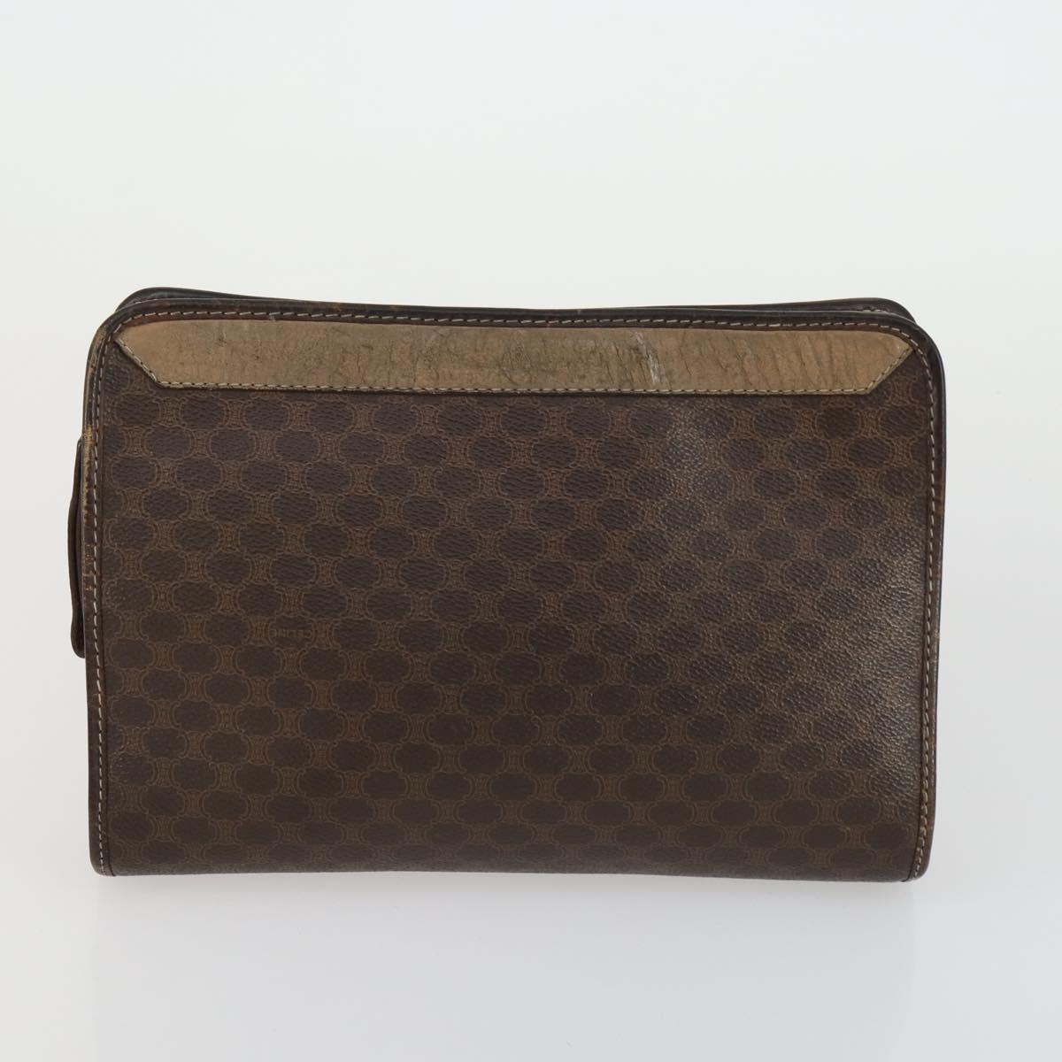 CELINE Macadam Canvas Clutch Bag PVC Leather 2 Set Brown Auth 158538