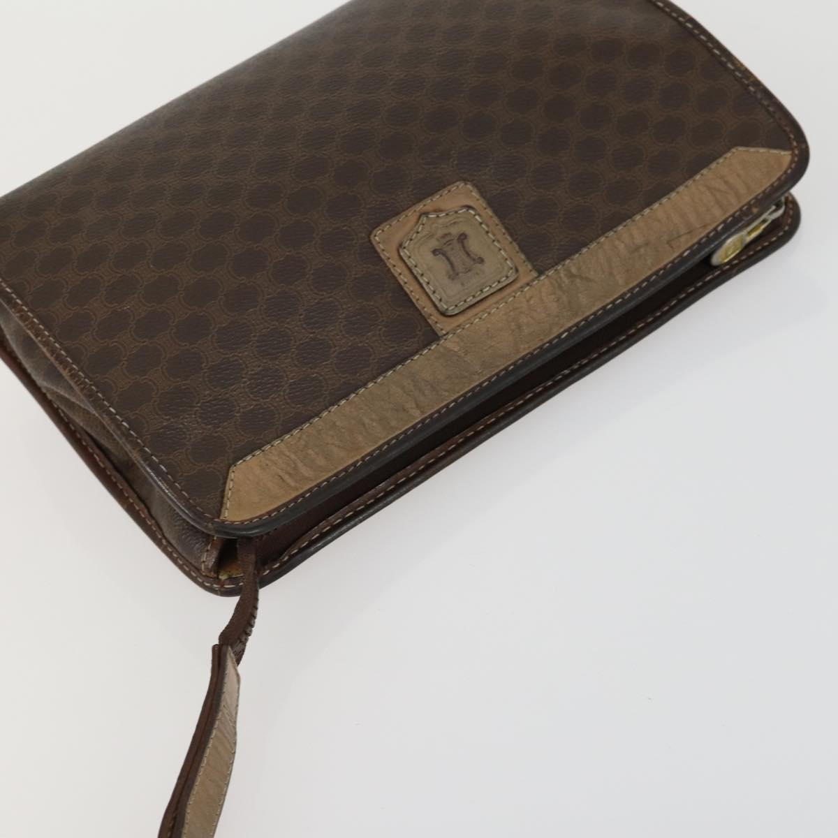 CELINE Macadam Canvas Clutch Bag PVC Leather 2 Set Brown Auth 158538