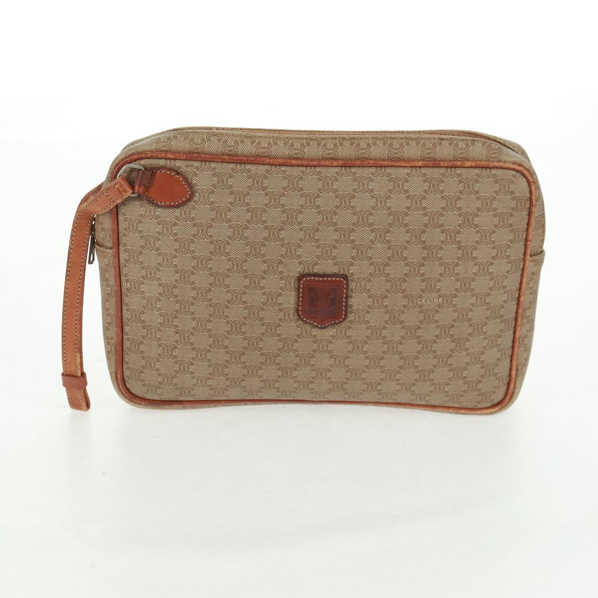 CELINE Macadam Canvas Bag PVC Leather Suede 3 Set Beige Orange Auth 158541