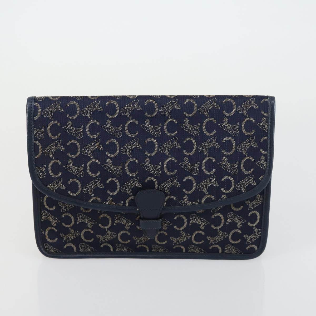 CELINE Macadam Canvas C Sulky Clutch Bag PVC 4 Set Brown Navy Auth 158543