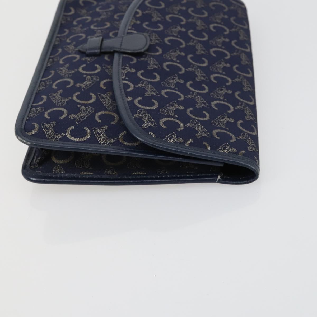 CELINE Macadam Canvas C Sulky Clutch Bag PVC 4 Set Brown Navy Auth 158543