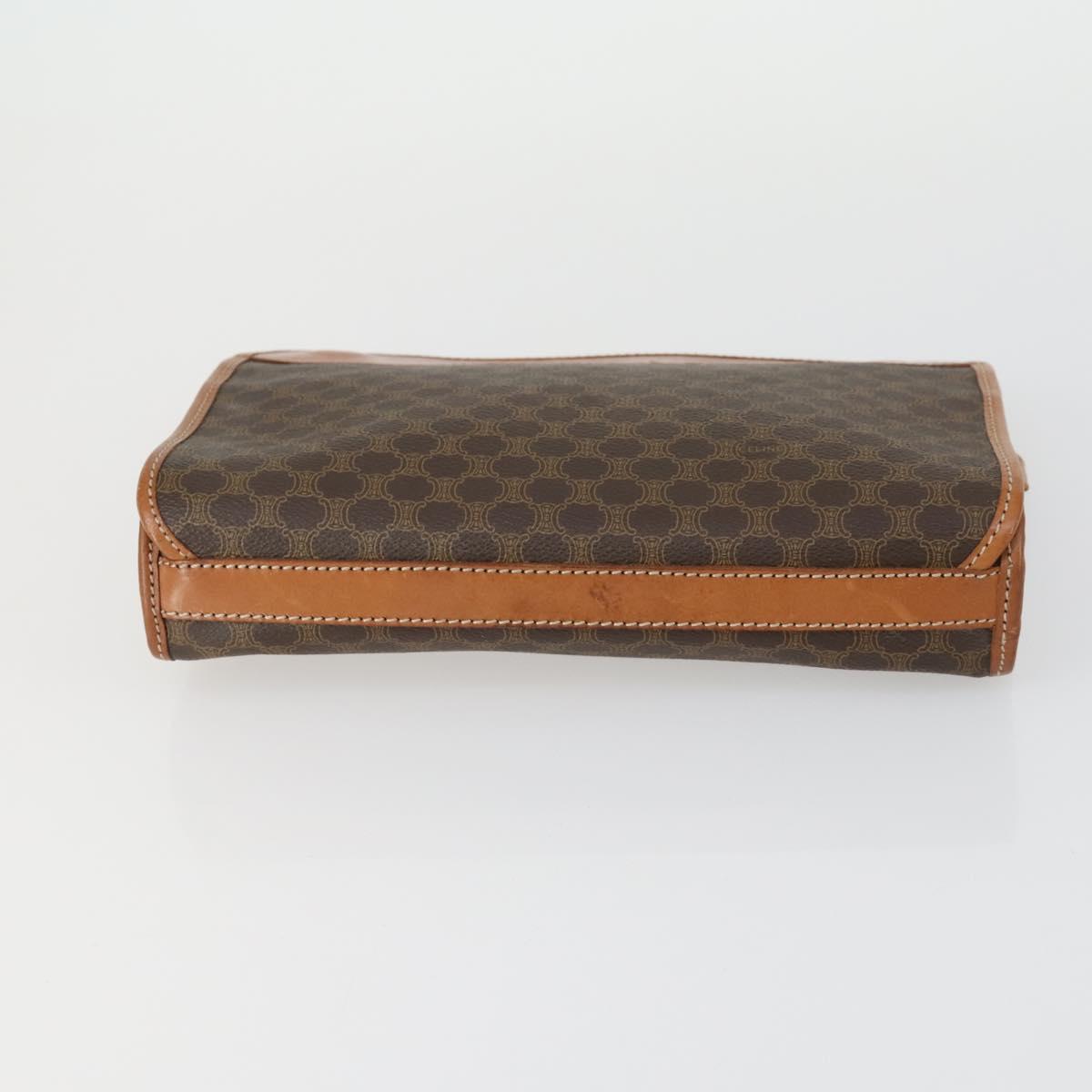 CELINE Macadam Canvas C Sulky Clutch Bag PVC 4 Set Brown Navy Auth 158543