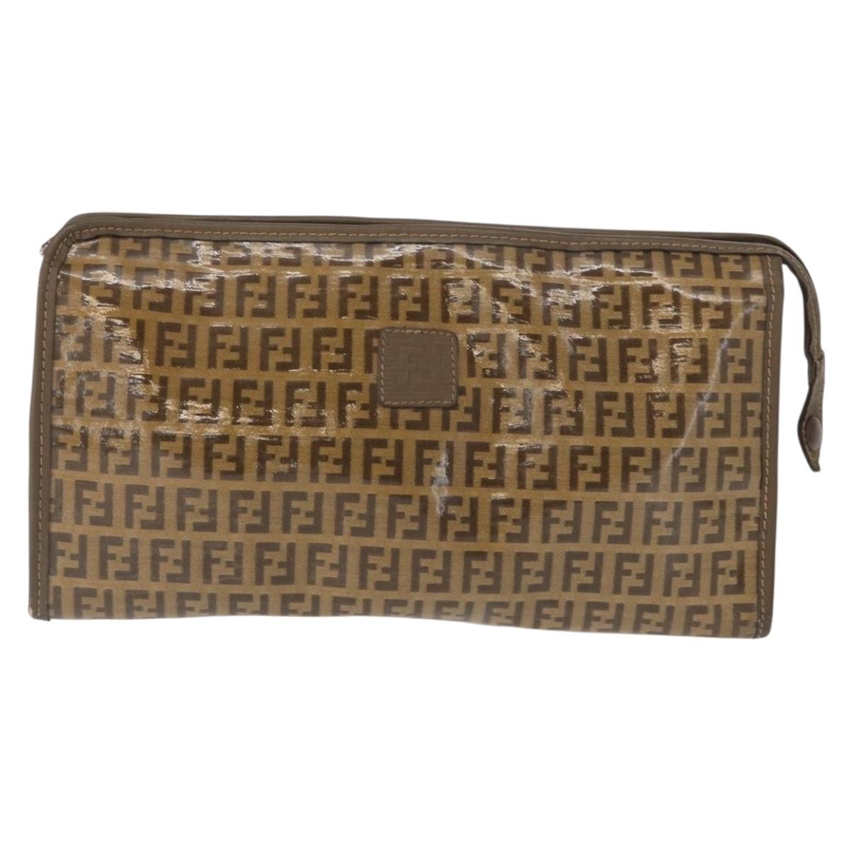 SAINT LAURENT Fendi Zucchino Canvas Clutch Bag 2 Set Beige Bordeaux Auth 158546