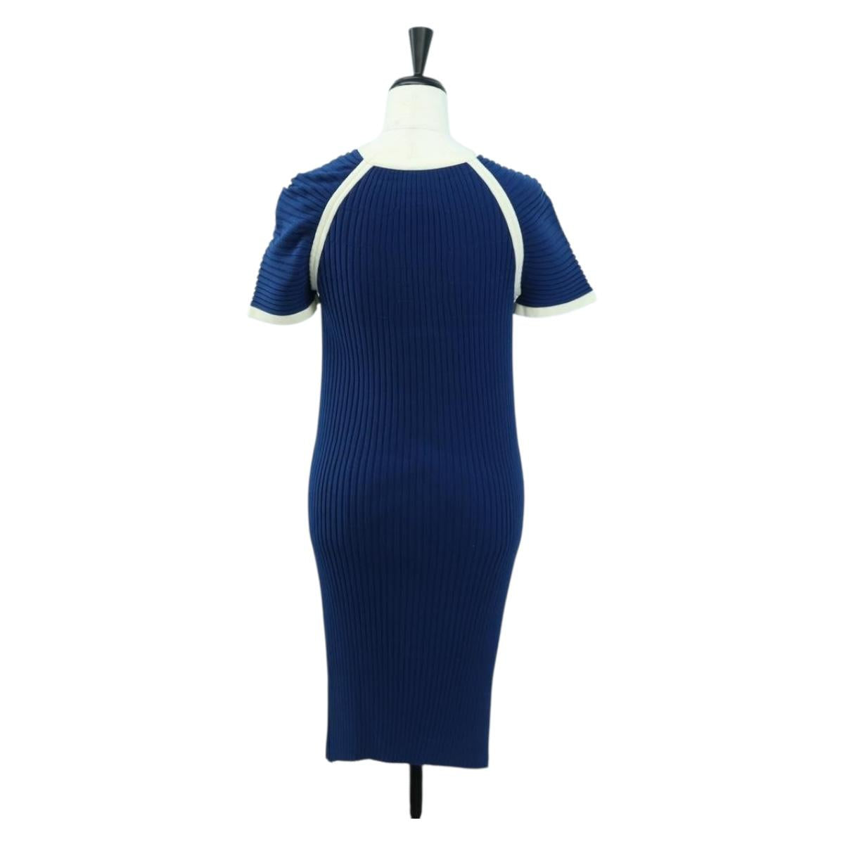 CHANEL Rib Knit Dress Cupra Blue CC Auth 158555M