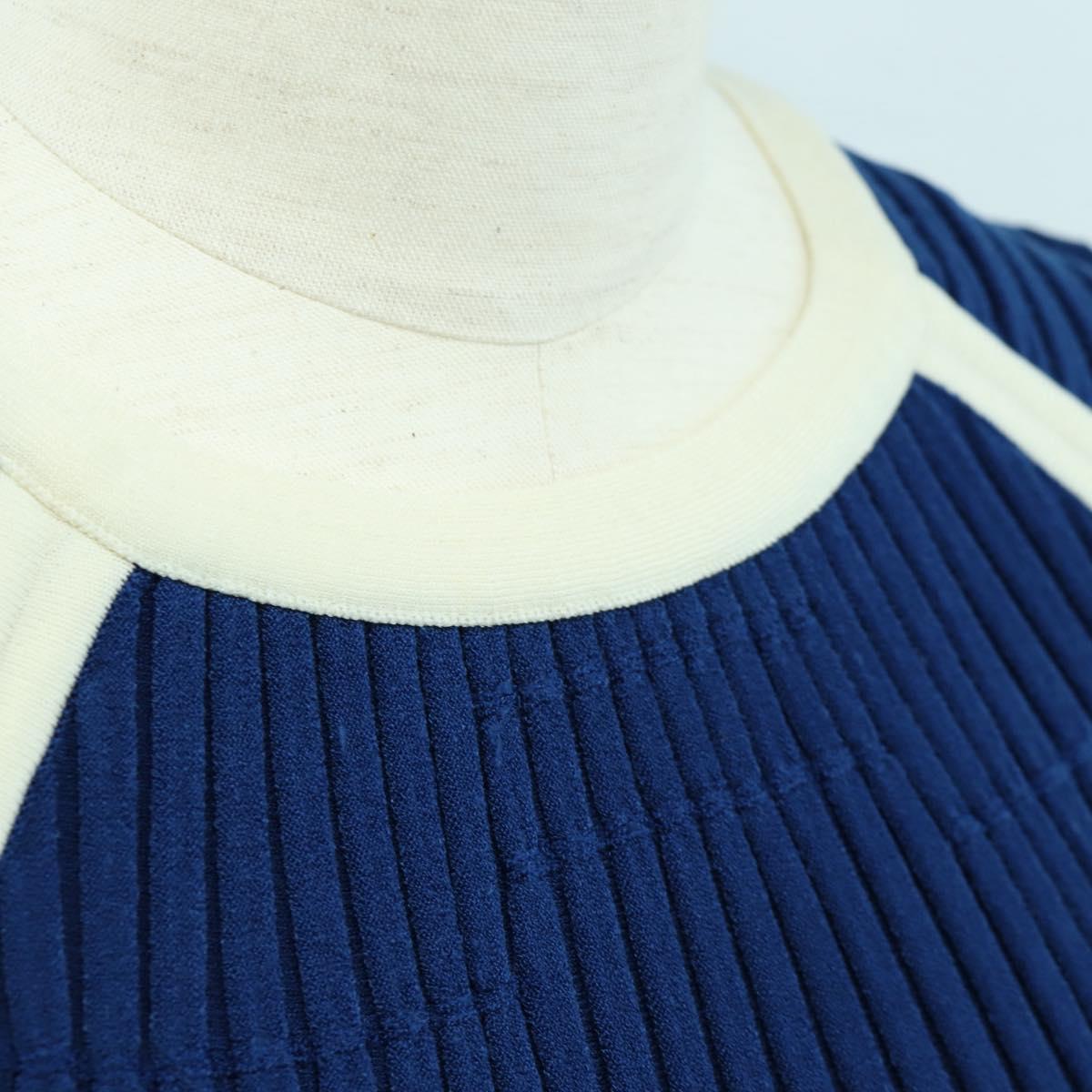 CHANEL Rib Knit Dress Cupra Blue CC Auth 158555M