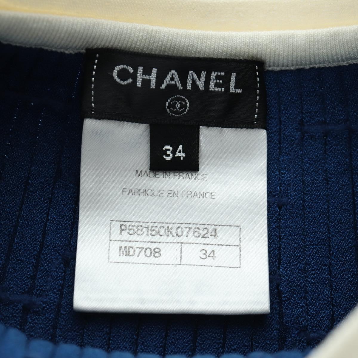 CHANEL Rib Knit Dress Cupra Blue CC Auth 158555M