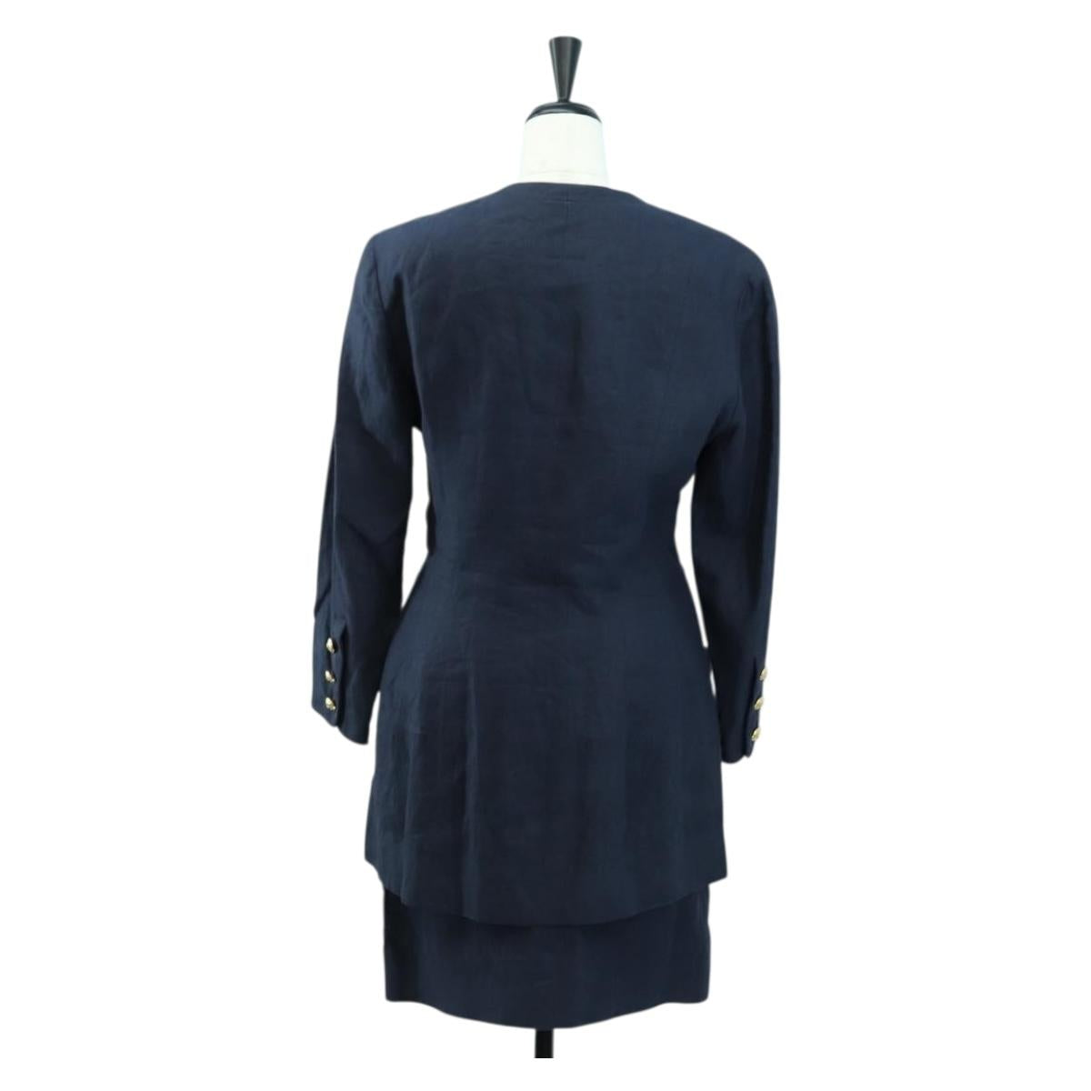 CHANEL jacket Skirt Setup Linen Navy CC Auth 158556M