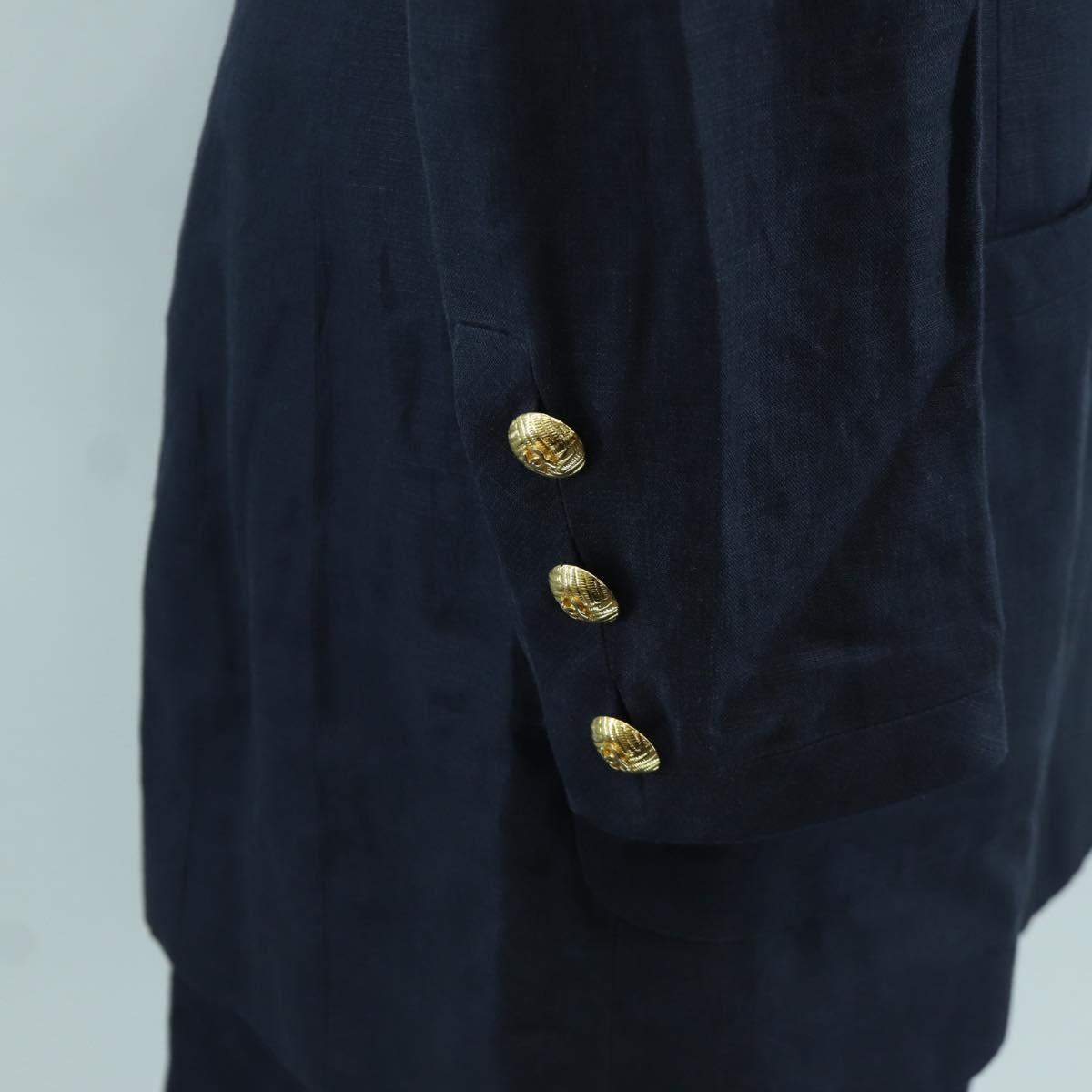 CHANEL jacket Skirt Setup Linen Navy CC Auth 158556M