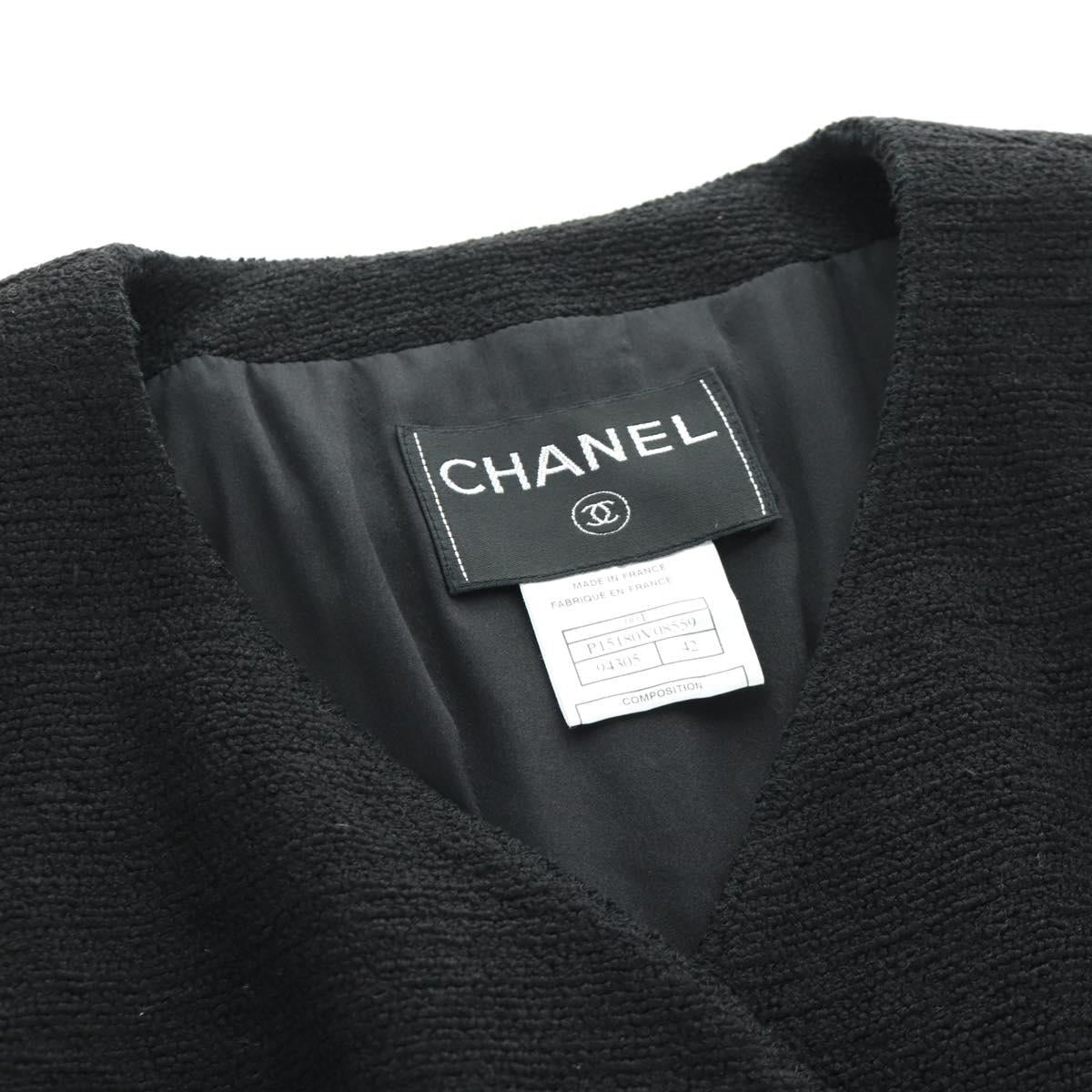 CHANEL Jacket Cotton Black CC Auth 158557M