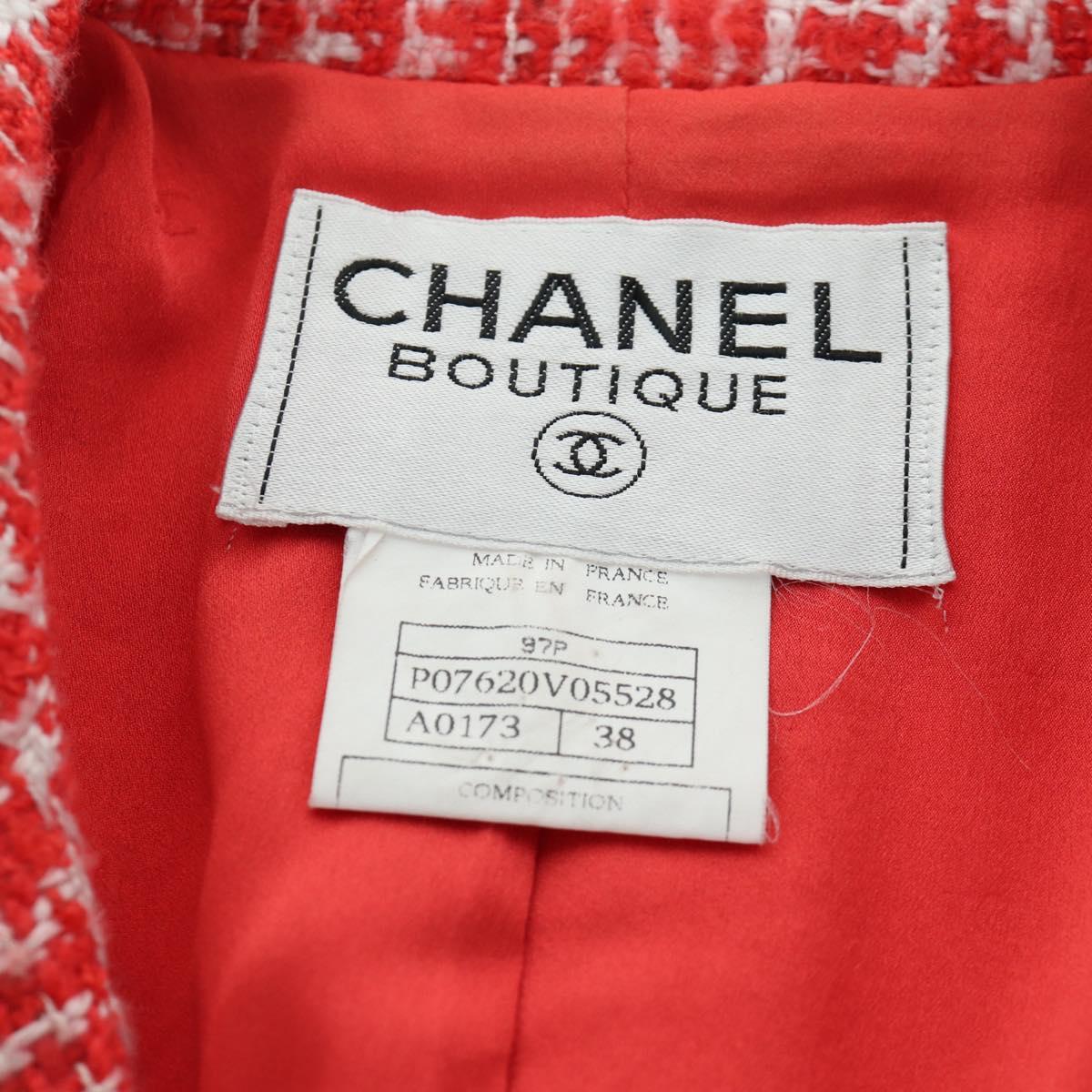 CHANEL Jacket Tweed Red CC Auth 158560M