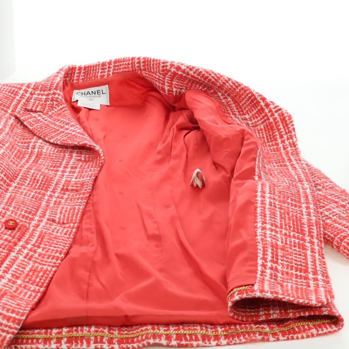 CHANEL Jacket Tweed Red CC Auth 158560M