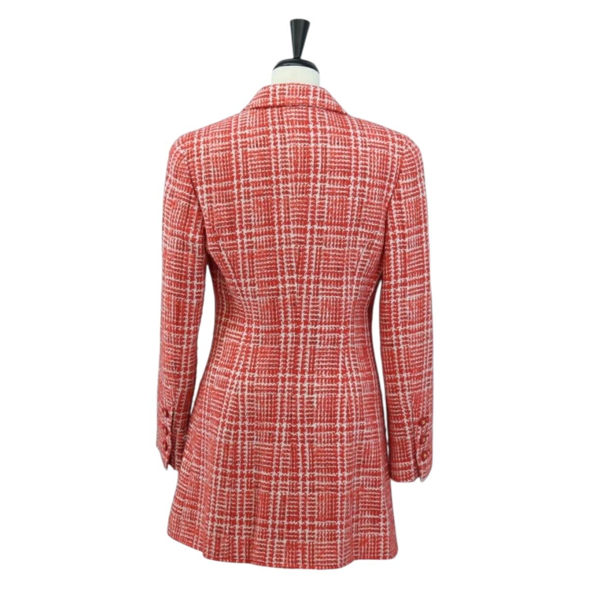 CHANEL Jacket Tweed Red CC Auth 158560M
