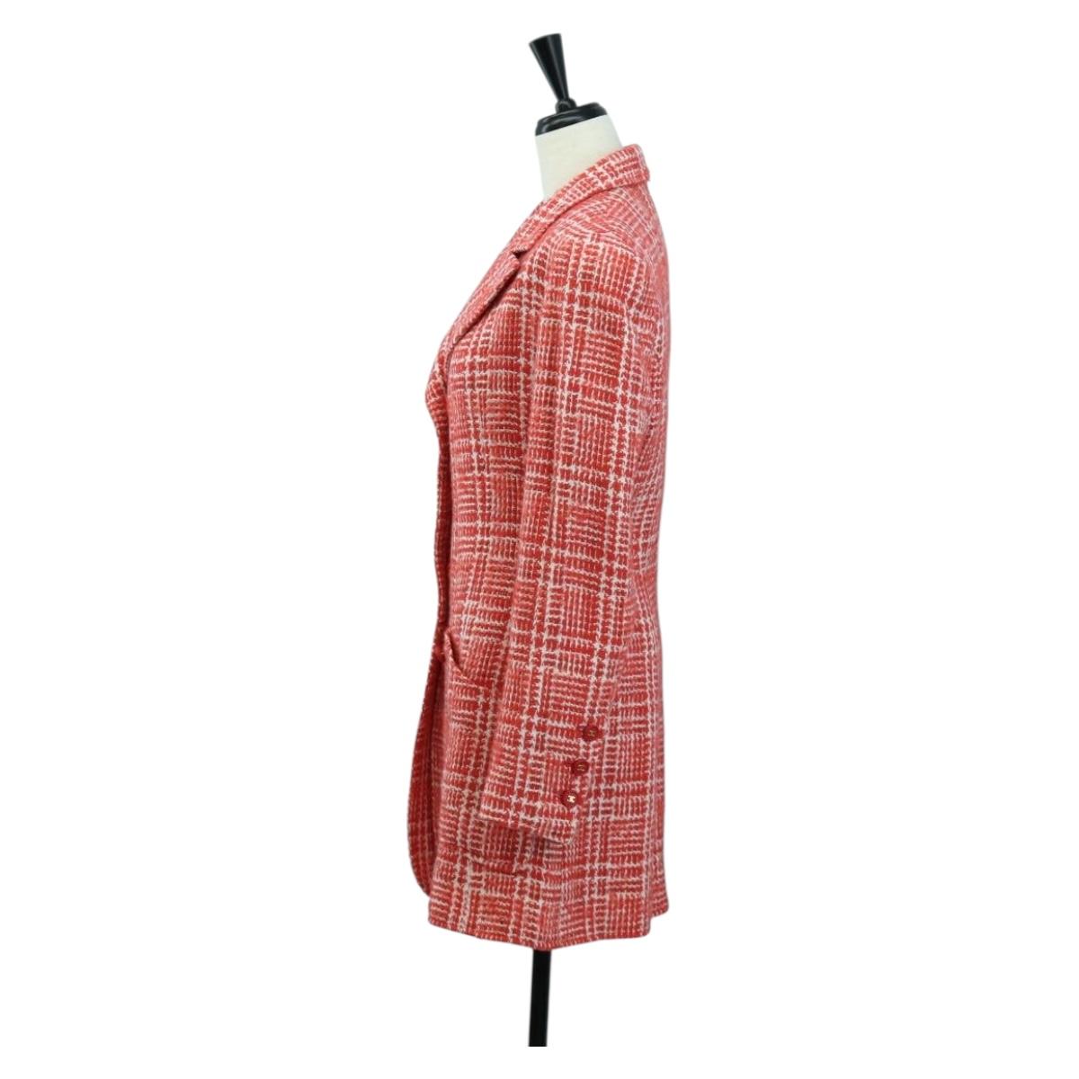 CHANEL Jacket Tweed Red CC Auth 158560M