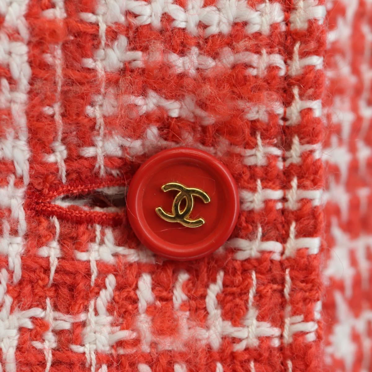 CHANEL Jacket Tweed Red CC Auth 158560M